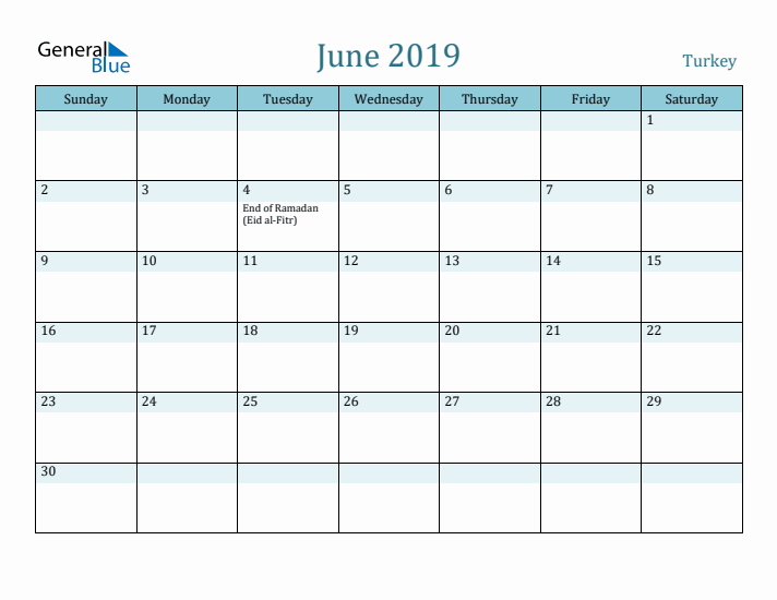 June 2019 Calendar with Holidays