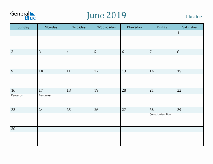 June 2019 Calendar with Holidays