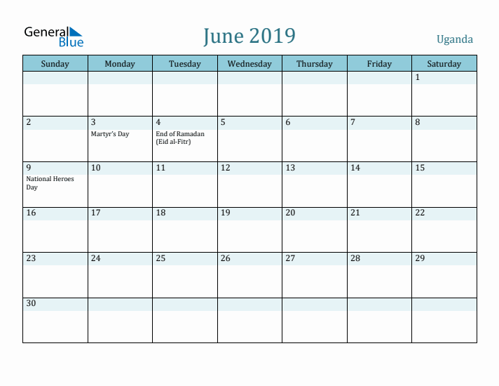 June 2019 Calendar with Holidays