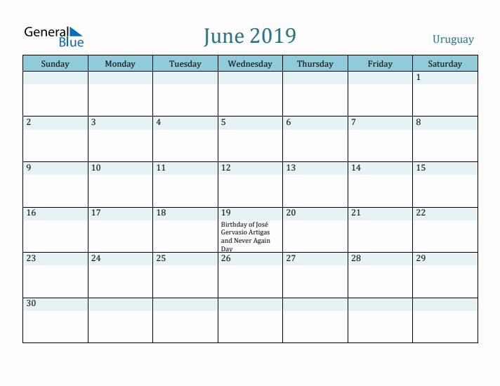 June 2019 Calendar with Holidays