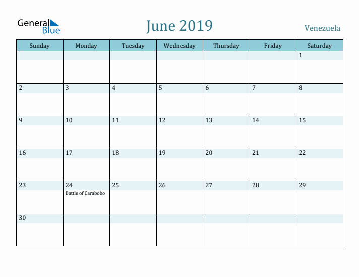 June 2019 Calendar with Holidays