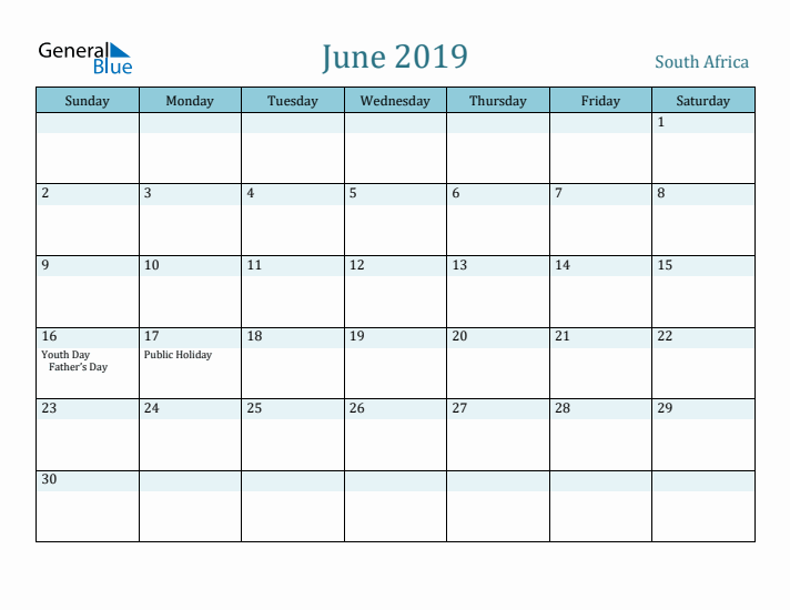 June 2019 Calendar with Holidays