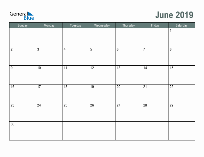 Free Printable June 2019 Calendar