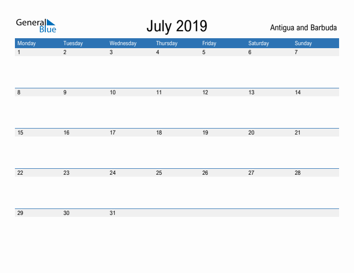 Fillable July 2019 Calendar