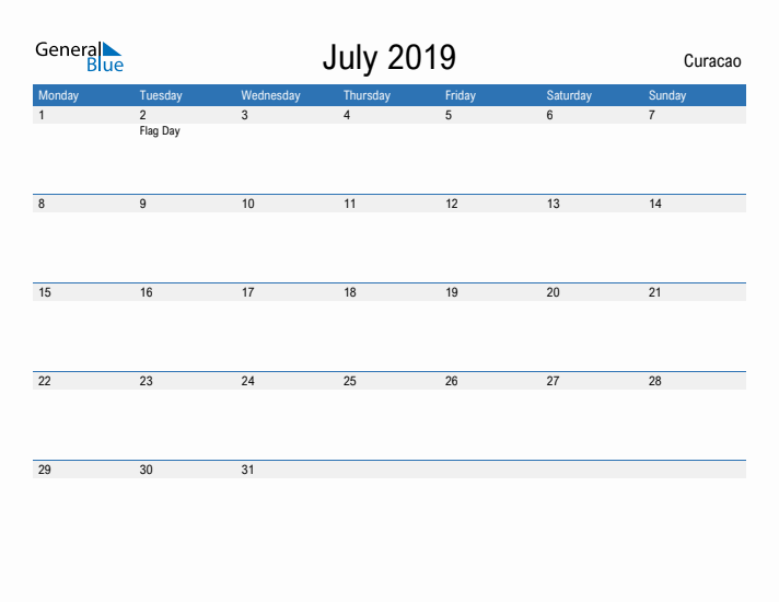 Fillable July 2019 Calendar