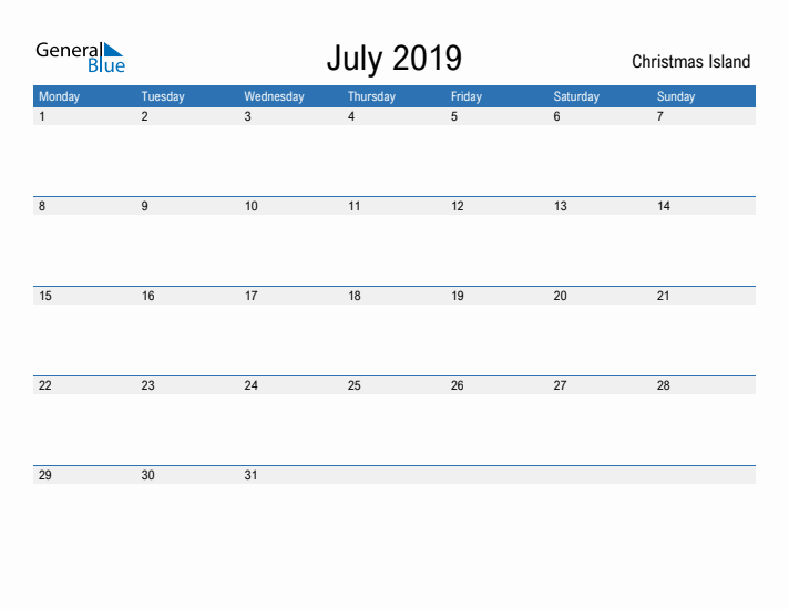 Fillable July 2019 Calendar