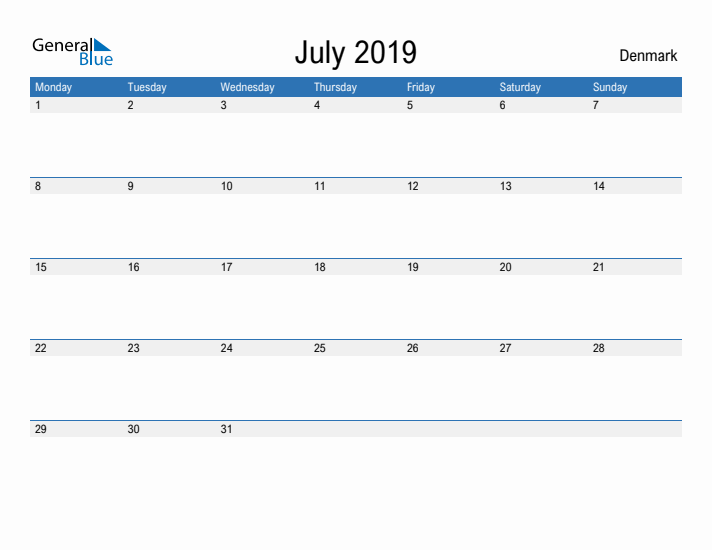 Fillable July 2019 Calendar