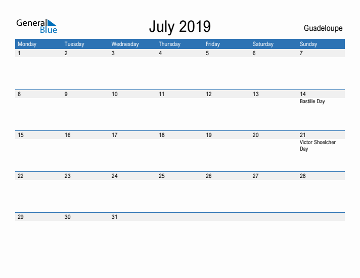 Fillable July 2019 Calendar