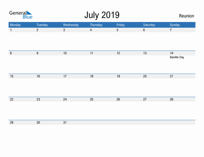 Fillable July 2019 Calendar