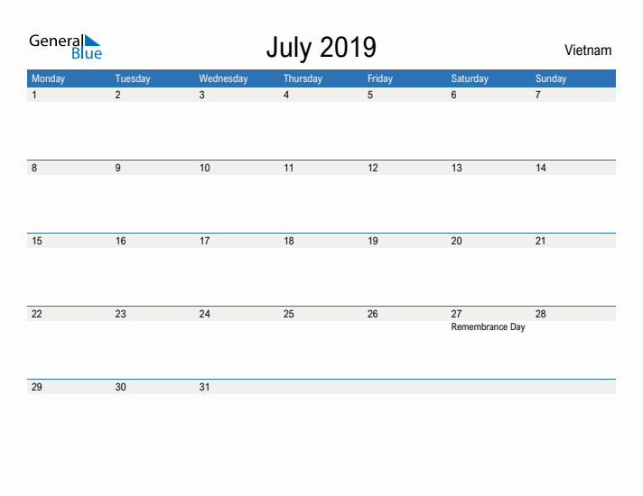 Fillable July 2019 Calendar