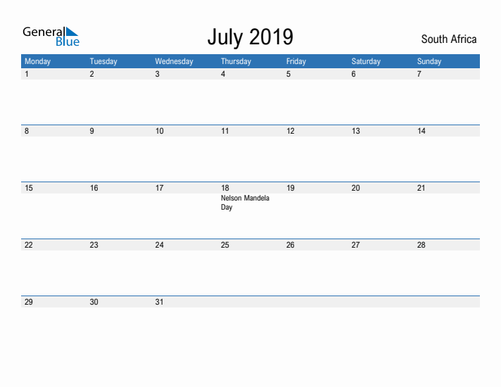 Fillable July 2019 Calendar