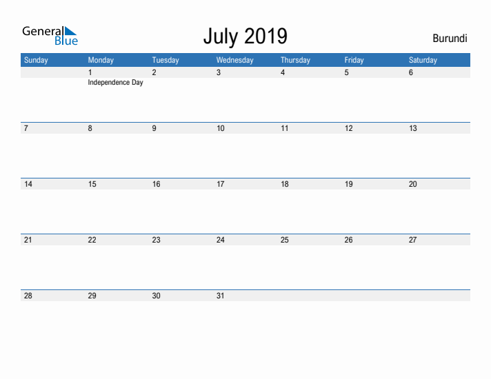 Fillable July 2019 Calendar