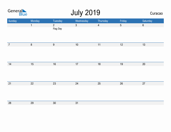 Fillable July 2019 Calendar