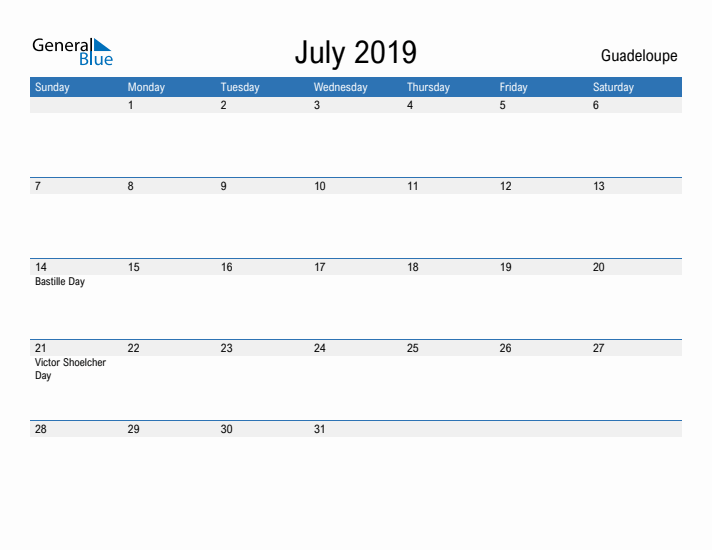 Fillable July 2019 Calendar