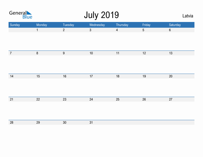 Fillable July 2019 Calendar