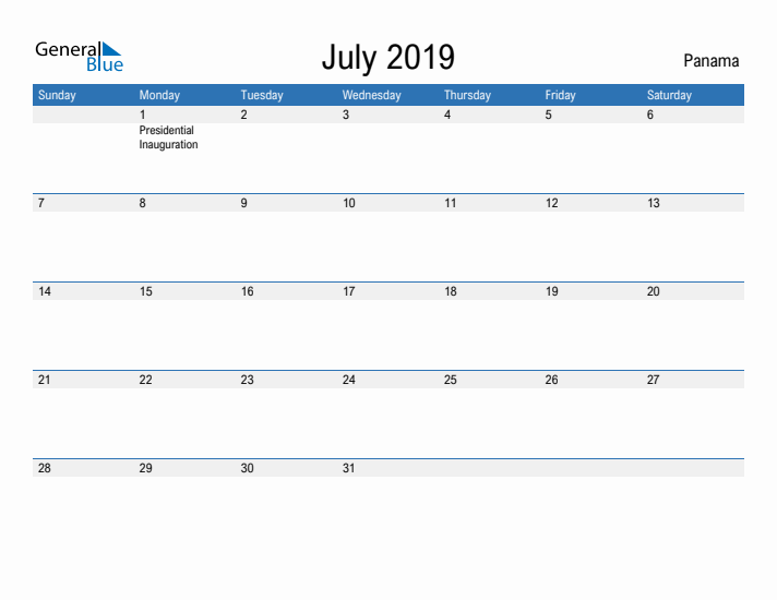 Fillable July 2019 Calendar