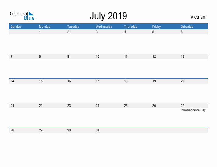 Fillable July 2019 Calendar