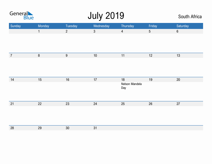 Fillable July 2019 Calendar