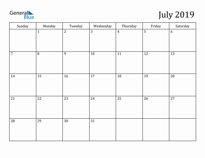 July 2019 Calendar