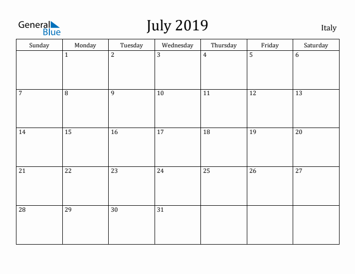 July 2019 Calendar Italy