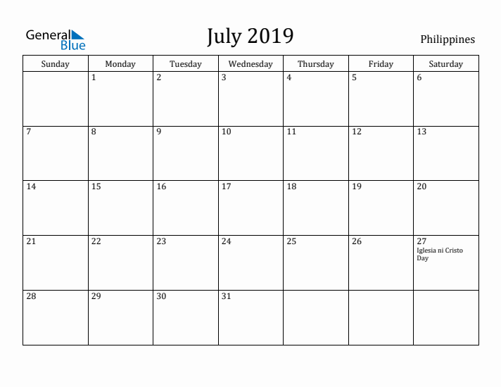 July 2019 Calendar Philippines