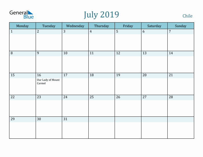 July 2019 Calendar with Holidays