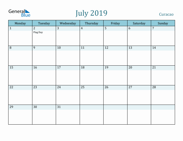 July 2019 Calendar with Holidays