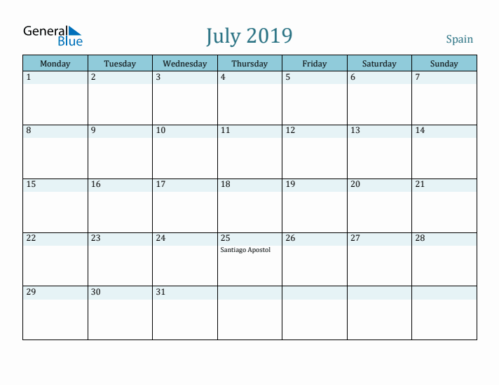 July 2019 Calendar with Holidays