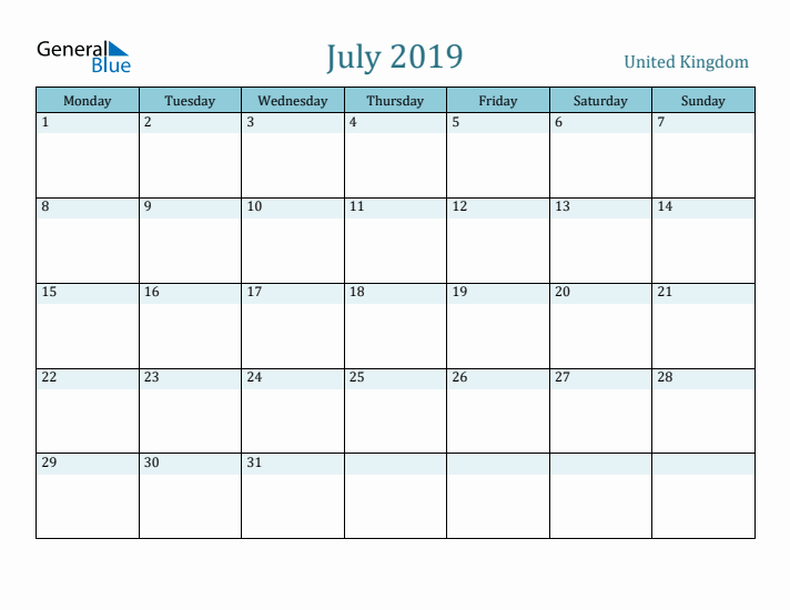 July 2019 Calendar with Holidays