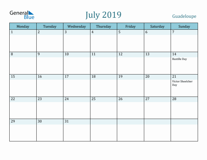 July 2019 Calendar with Holidays