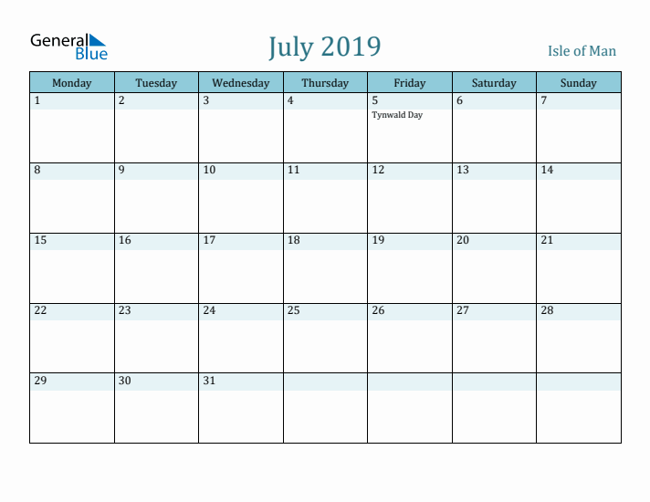 July 2019 Calendar with Holidays