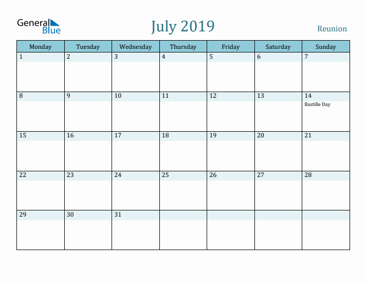 July 2019 Calendar with Holidays