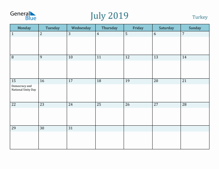 July 2019 Calendar with Holidays