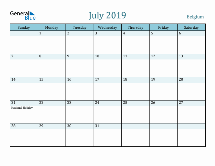 July 2019 Calendar with Holidays