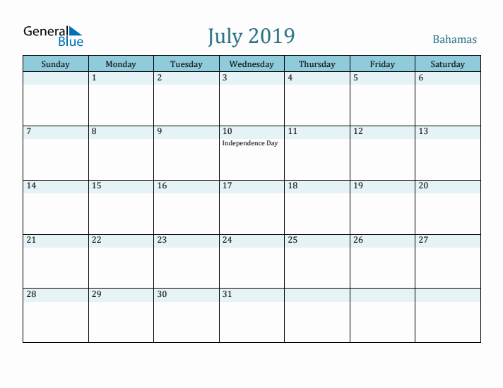 July 2019 Calendar with Holidays