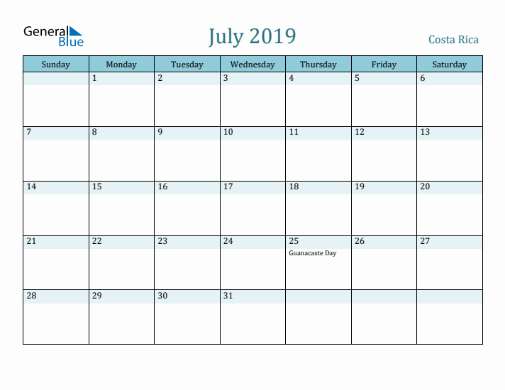 July 2019 Calendar with Holidays