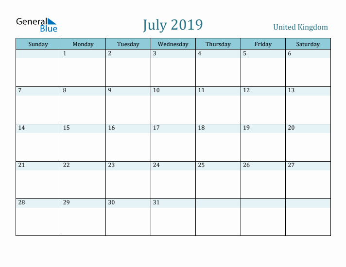 July 2019 Calendar with Holidays