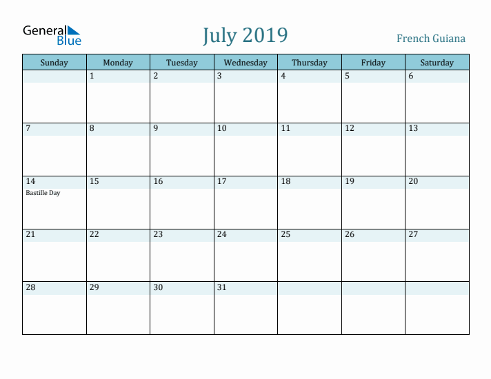 July 2019 Calendar with Holidays