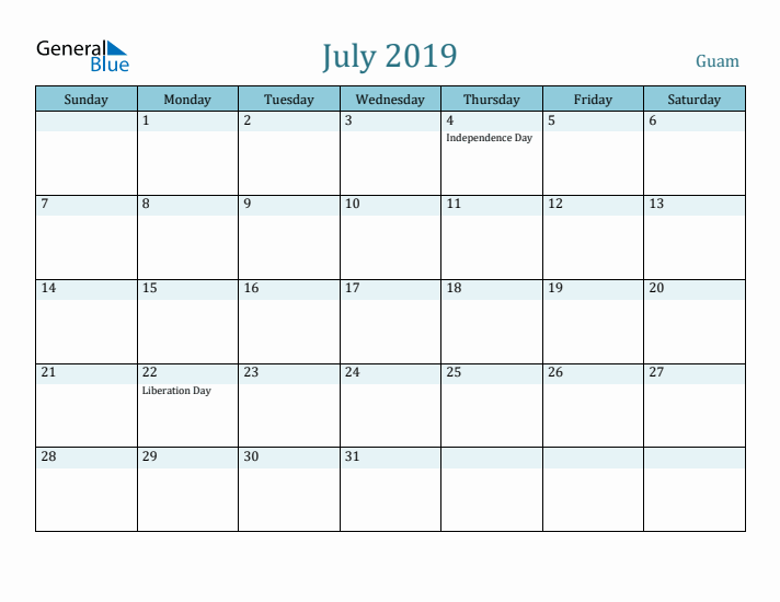 July 2019 Calendar with Holidays