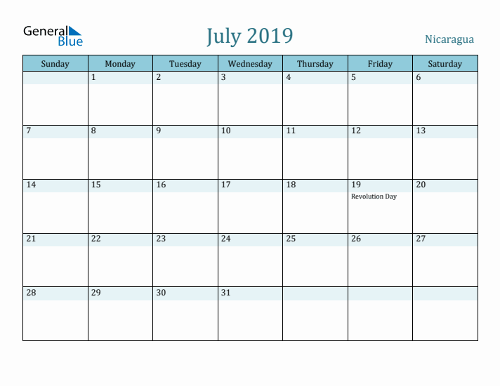 July 2019 Calendar with Holidays