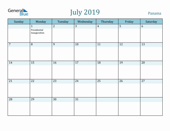 July 2019 Calendar with Holidays