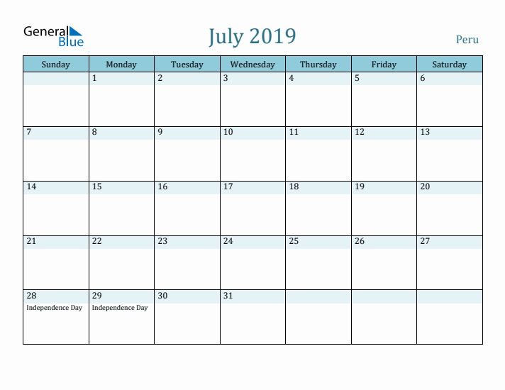 July 2019 Calendar with Holidays