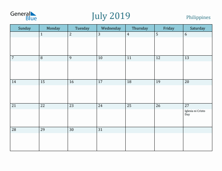 July 2019 Calendar with Holidays