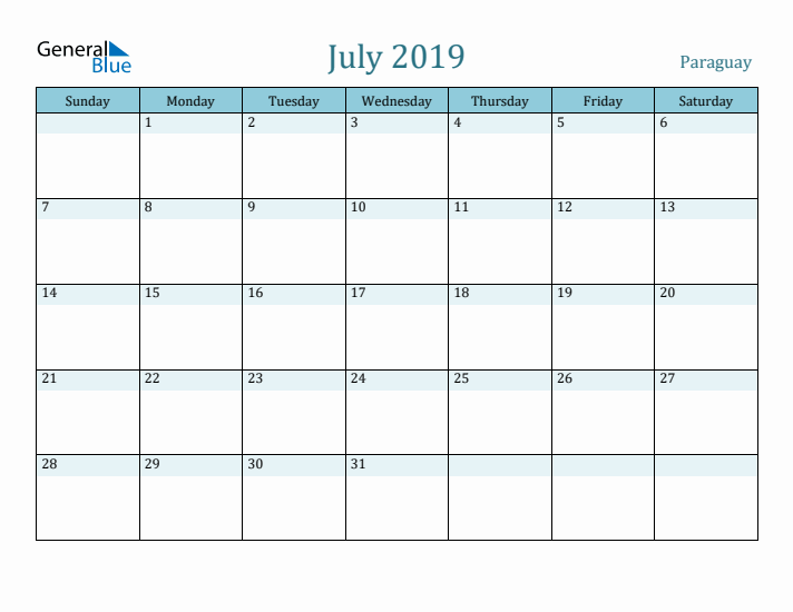 July 2019 Calendar with Holidays