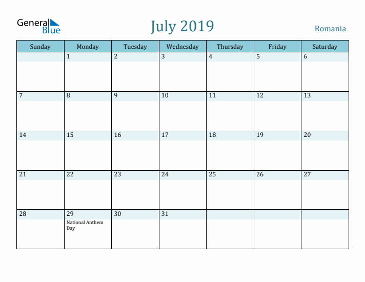 July 2019 Calendar with Holidays