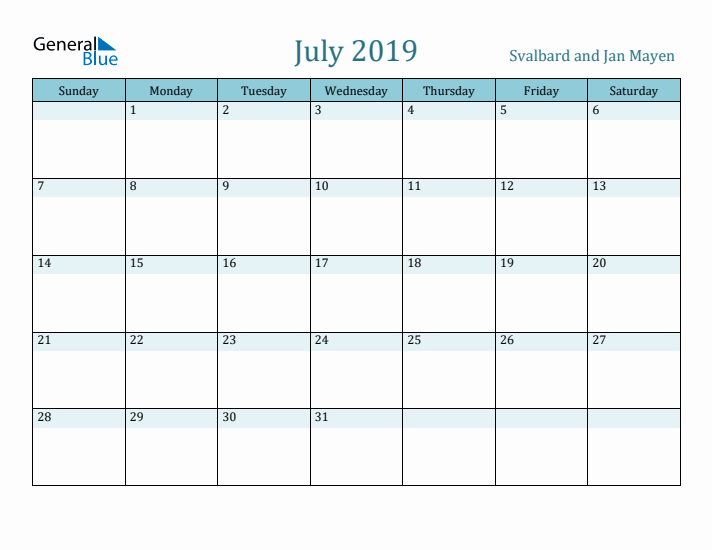 July 2019 Calendar with Holidays