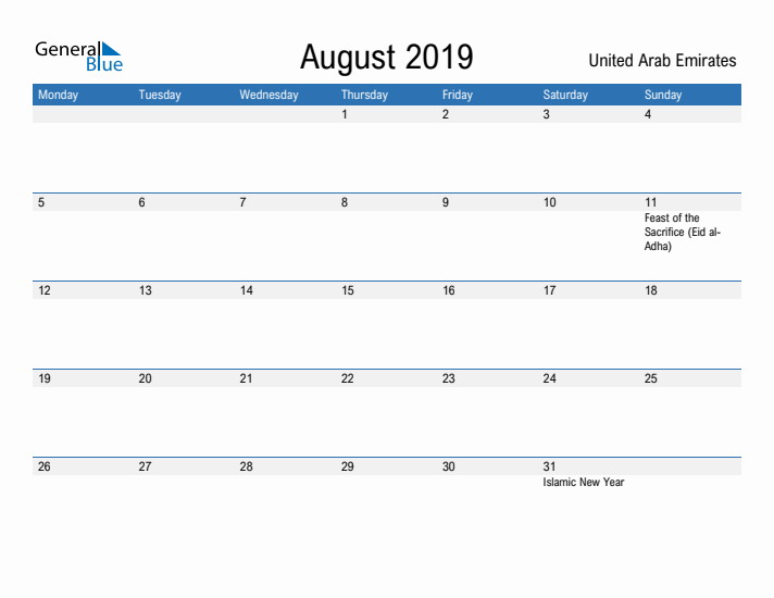 Fillable August 2019 Calendar