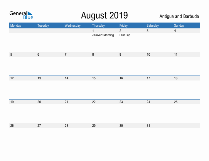 Fillable August 2019 Calendar