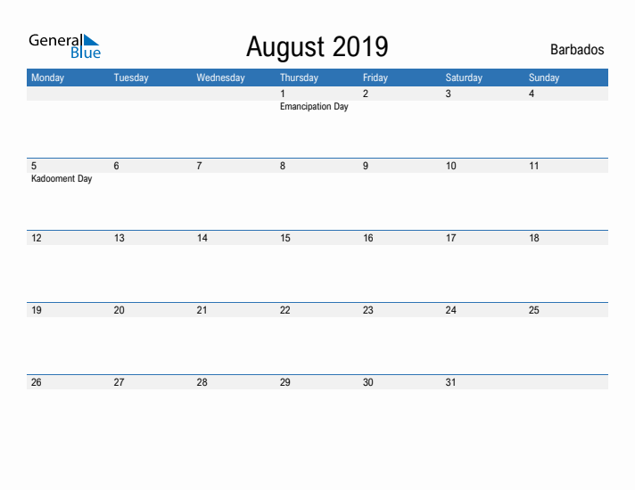 Fillable August 2019 Calendar