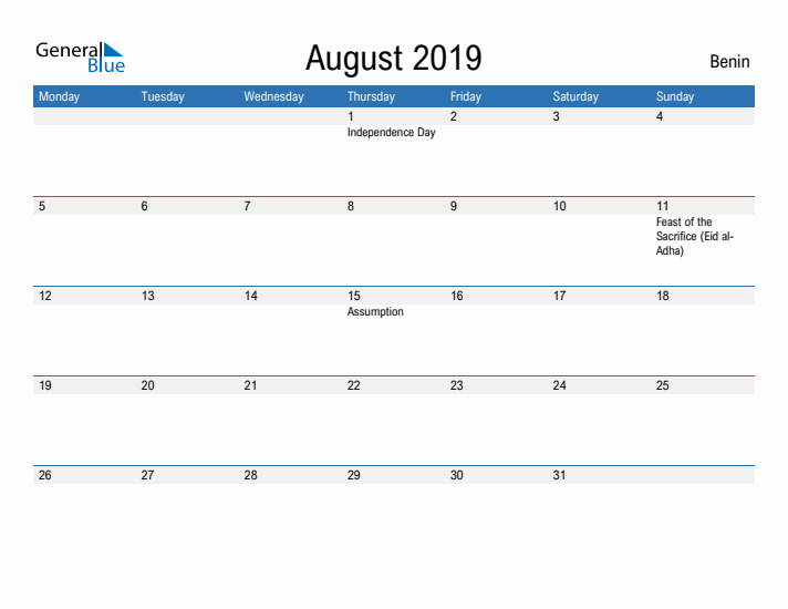 Fillable August 2019 Calendar